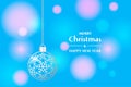 Christmas and New Year greeting card. Lace silver Christmas ball on the blue background