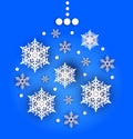 Christmas or new year greeting card or poster. Paper cut banner with voluminous snowflakes with glitter