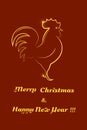 Christmas and New Year greeting card with a silhouette of a rooster