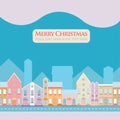 Christmas, New Year greeting card with street view with lovely houses in small town