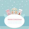 Christmas, New Year greeting card with street view with lovely houses in small town