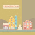 Christmas, New Year greeting card with street view with lovely houses in small town