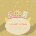 Christmas, New Year greeting card with street view with lovely houses in small town