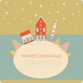 Christmas, New Year greeting card with street view with lovely houses in small town