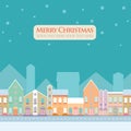 Christmas, New Year greeting card with street view with lovely houses in small town