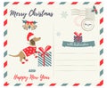 Holiday greeting postcard with holiday dachshund