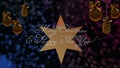 Christmas and New Year greetings on the star with the blue and purple bokeh on background