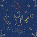 Christmas and New Year hand drawn seamless pattern with angel. Royalty Free Stock Photo