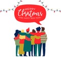 Christmas and New Year happy friend group hug card Royalty Free Stock Photo