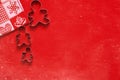 Christmas, New Year holiday background, texture, wallpaper.Cookie cutters on red background Royalty Free Stock Photo