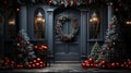 Christmas New Year holiday beautiful winter decorations of the entrance doors