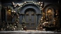 Christmas New Year holiday beautiful winter decorations of the entrance doors