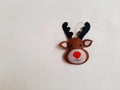 Tiny reindeer decoration, Christmas and New Year holiday composition on white background, christmas decorations, Rudolf Royalty Free Stock Photo