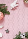 Christmas or New Year holiday concept frame on the polka dot pattern pink background. Royalty Free Stock Photo
