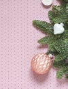 Christmas or New Year holiday concept frame on the polka dot pattern pink background. Royalty Free Stock Photo