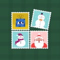 Christmas, New Year and Holiday cute postage stamps