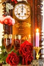 Christmas, New year, holiday, fun. The clock is a symbol of time, reminiscent of the past and the future. Celebrating the holiday