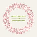 Christmas New Year Holiday Line Art Icons Set Circle Royalty Free Stock Photo