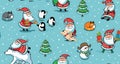 Christmas and New Year holiday pattern with funny Santa Claus