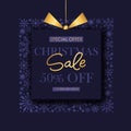 Christmas and New Year holiday sale shop banner. Indigo, dark blue snowflakes. Chic elegant, festive card, cover Royalty Free Stock Photo