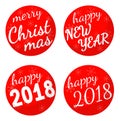 Christmas and 2018 new year holiday themed vector sticker set isolated on white background. Royalty Free Stock Photo