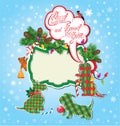 Christmas and New Year holidays card with funny sc