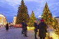 Christmas New Year holidays decoration in Moscow at night, Russia-- Manege Square near the Kremlin Royalty Free Stock Photo