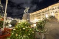 Christmas and New Year holidays illumination in Moscow city center on Tverskaya square at night. Yury Dolgoruky Monument Royalty Free Stock Photo