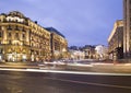 Christmas and New Year holidays illumination and Traffic of cars in Moscow city center Tverskaya Street near the Kremlin at nigh Royalty Free Stock Photo