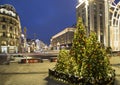 Christmas and New Year holidays illumination and Traffic of cars in Moscow city center Tverskaya Street near the Kremlin at nigh Royalty Free Stock Photo