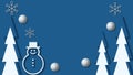 Christmas or New Year horizontal banner with a snowman, Christmas trees, snowflakes and  snowballs Royalty Free Stock Photo