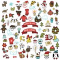 Christmas, new year icons set. Colored Doodle