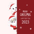 Christmas and New Year. Cute Santa and Little Rabbit