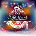 Christmas and New year label with colored lights on backgrounds Royalty Free Stock Photo