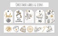 Christmas and New Year labels, gift tags and icons. Holidays decoration. Vector hand drawn illustrations and Modern Brushpen