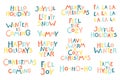 Christmas and New Year lettering phrases set. Cartoon hand-drawn letters in simple childish lettering style. Vector