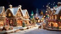 Christmas and New Year miniature village with gingerbread houses in the snow