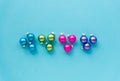 Christmas or new year multicolored balls on a blue background
