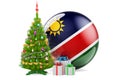 Christmas and New Year in Namibia, concept. Christmas tree and gift boxes with Namibian flag, 3D rendering