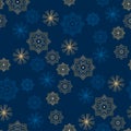 Christmas and new year night blue luxury decorative repeatable motif. Xmas elegant geometric snowflakes seamless pattern for Royalty Free Stock Photo