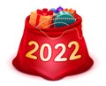 Christmas and new year 2022 open full red bag of gifts from santa claus Royalty Free Stock Photo