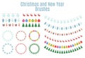 Christmas and New Year Party Flags, Buntings, Brushes for Creat Royalty Free Stock Photo