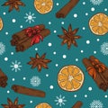 Christmas / New Year pattern with spices and oranges