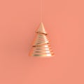 Christmas and new year pine tree decoration in pink and golden colors. 3d render holiday backround