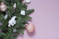 Christmas, New Year pink polka dot background frame. Royalty Free Stock Photo