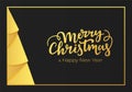 Christmas and New Year postcard. Winter holidays greeting card design made of a black paper background and decorations of a gold f