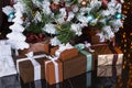 Christmas or New Year presents or gifts under dressed Christmas tree