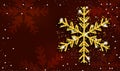 Christmas and New Year red background with golden snowflake. Xmas decoration. Template for greeting card, banner or poster. Vector Royalty Free Stock Photo