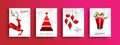 Christmas and New Year red low poly card set Royalty Free Stock Photo