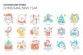 Christmas, new year related, color line, vector icon, illustration set Royalty Free Stock Photo